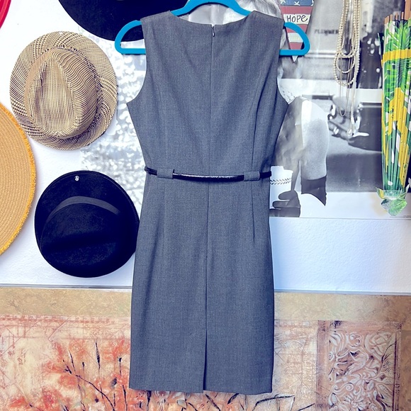 Calvin Klein Charcoal Belted Pencil Dress Size Petite 6 sleeveless back zip - Picture 2 of 13